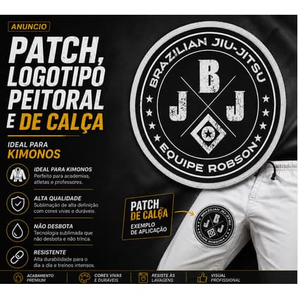 Patch de Peito,  Judô, Jiu Jitsu, Karatê Distintivo - Seu logotipo, logo - Nome do Dojô ou da Academia, Atleta