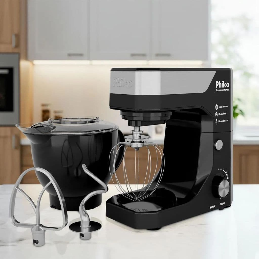 Batedeira Planetária Philco PBP90A 5L 900W 12 Velocidades com 3 Batedores para Massas, Bolos, Pães e Confeitaria