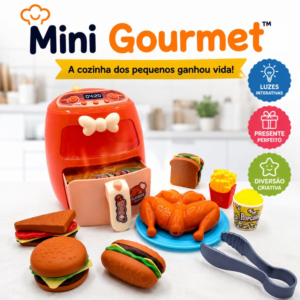🥠 Mini Air Fryer Infantil de Brinquedo com Luzes e Acessórios Mini Cozinha Educativa +3 Anos Imaginação 💥