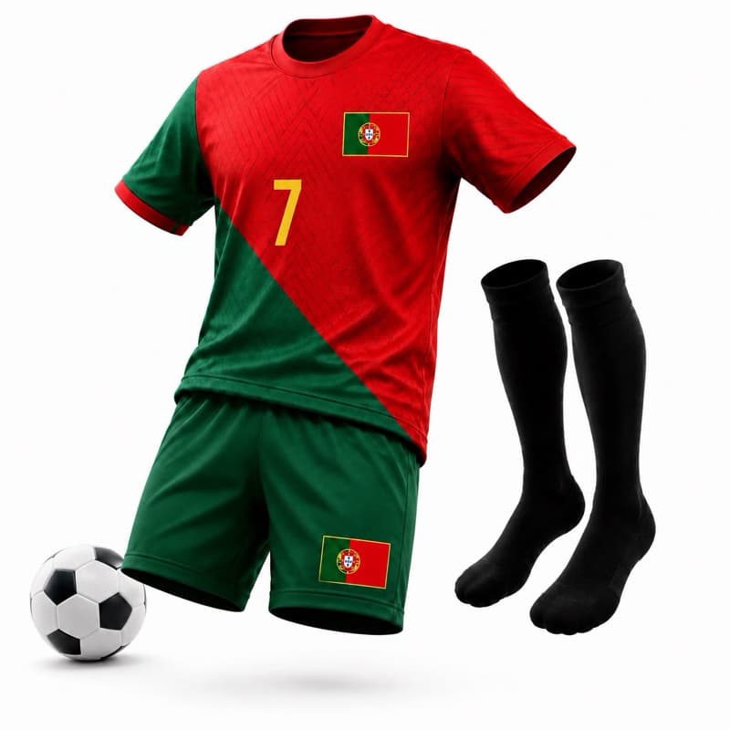 Kit Conjunto Infantil Futebol Portugal Camisa Short + Par de Meião
