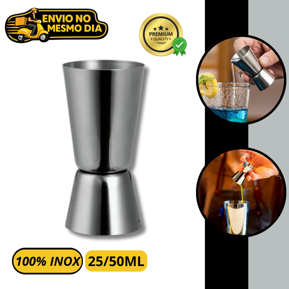 Dosador Duplo Medidor de Bebidas em Aço Inox 25/50ml Jigger Drinks Coquetéis Bartender Bar