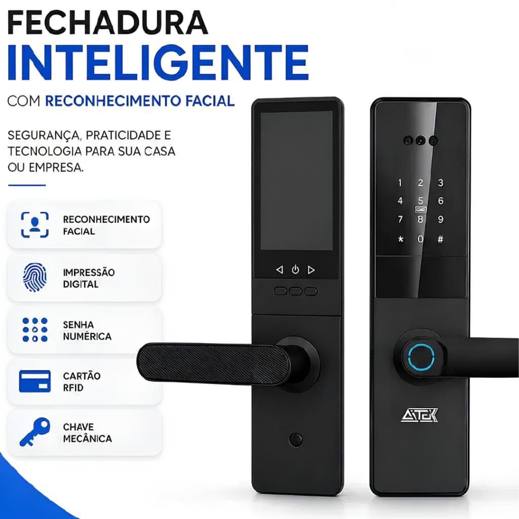 Fechadura Digital 6 em 1 Reconhecimento Facial Palma da Mão WiFi Tuya APP Remoto Anatel Para Casa