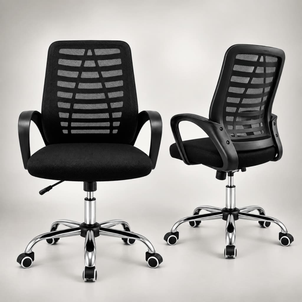Cadeira Escritório Ergonômica Preta Tela Mesh Giratória Com Regulagem de Altura Até 120Kg  Premium