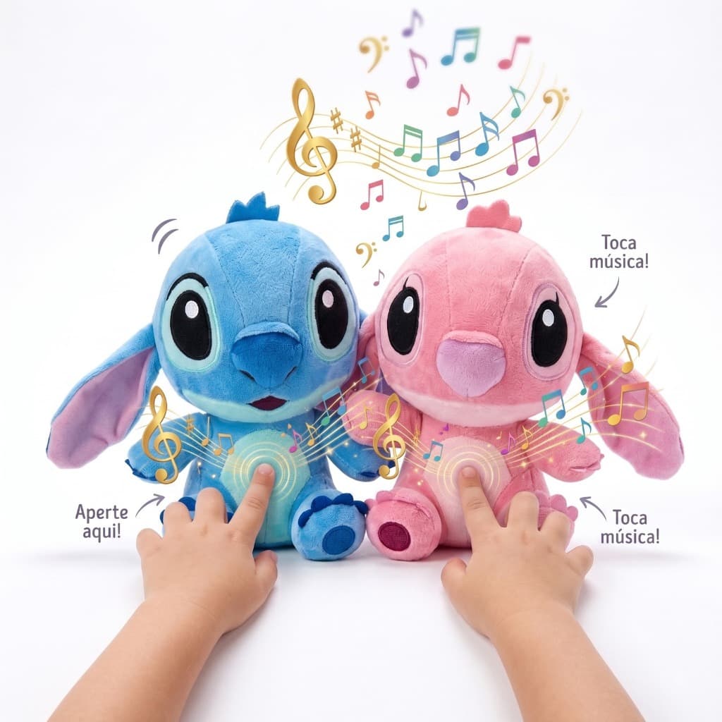 1 ou 2 Pelucias Stitch Angel Musical Infantil Lilo Toca Musica Macio Brinquedo Criança Fofo Azul Rosa