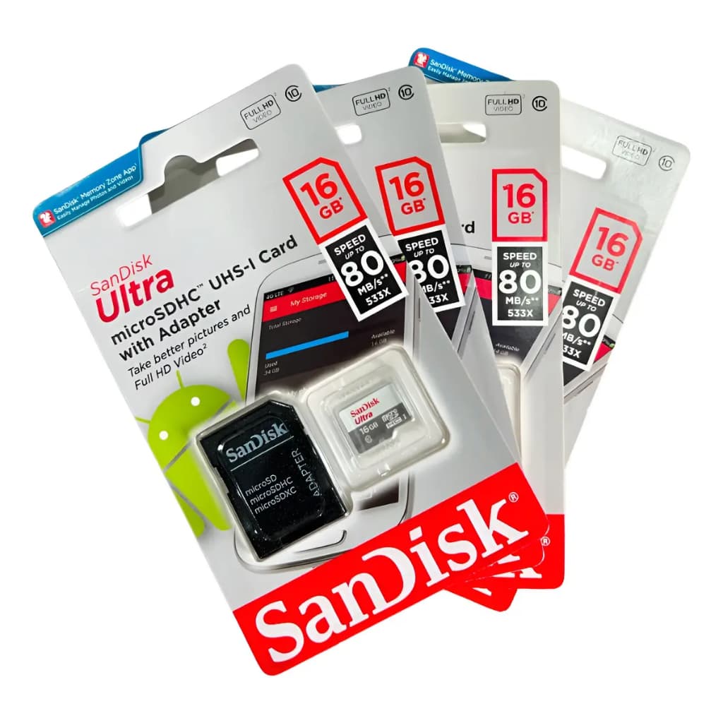 Kit 10 Cartões de Memória Sandisk 16GB Original Adaptador Micro SD Ultra 100mb/s Classe 10