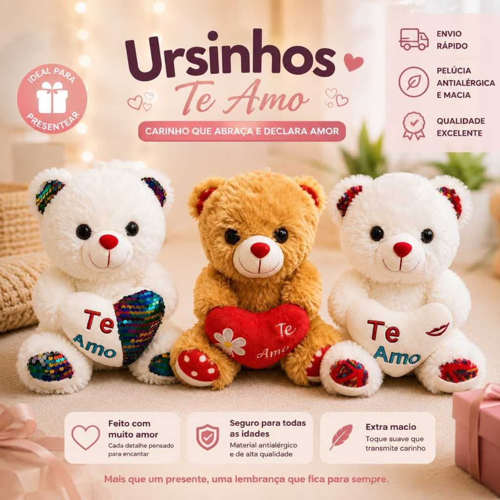 Ursos de Pelúcia 25cm Antialérgico e Macio | Cestas de Presente, Decoração, Lembrança