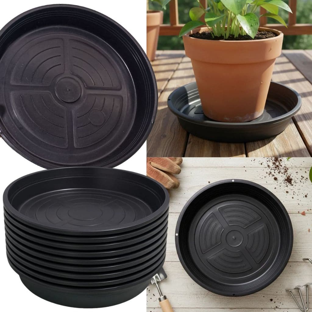 Kit 12 Prato De Vaso 17cm Pratinho Coletor De Agua De Plástico Preto Pratos De Vaso Decorativo
