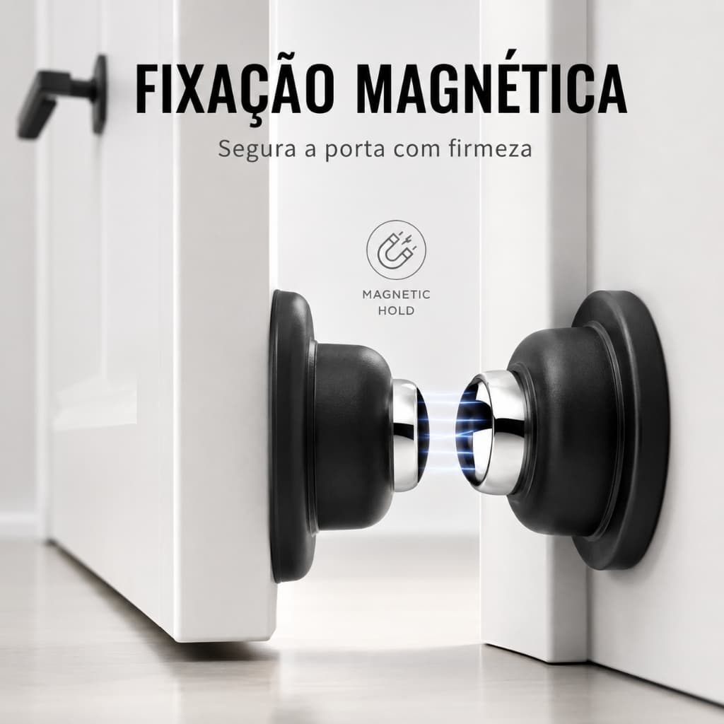 Trava Magnética para Porta com Amortecimento Fixador de Porta em Aço Inox Fácil Instalação