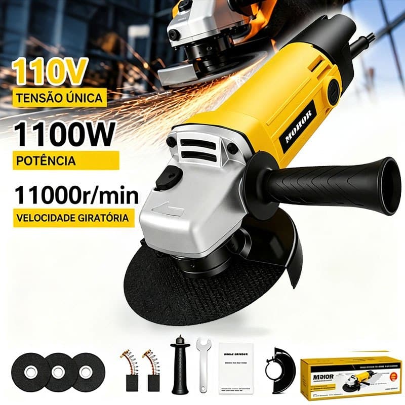Esmerilhadeira Angular 110V/220V Profissional Lixadeira Elétrica 3 Discos Corte e Desbaste Metal Kit Completo