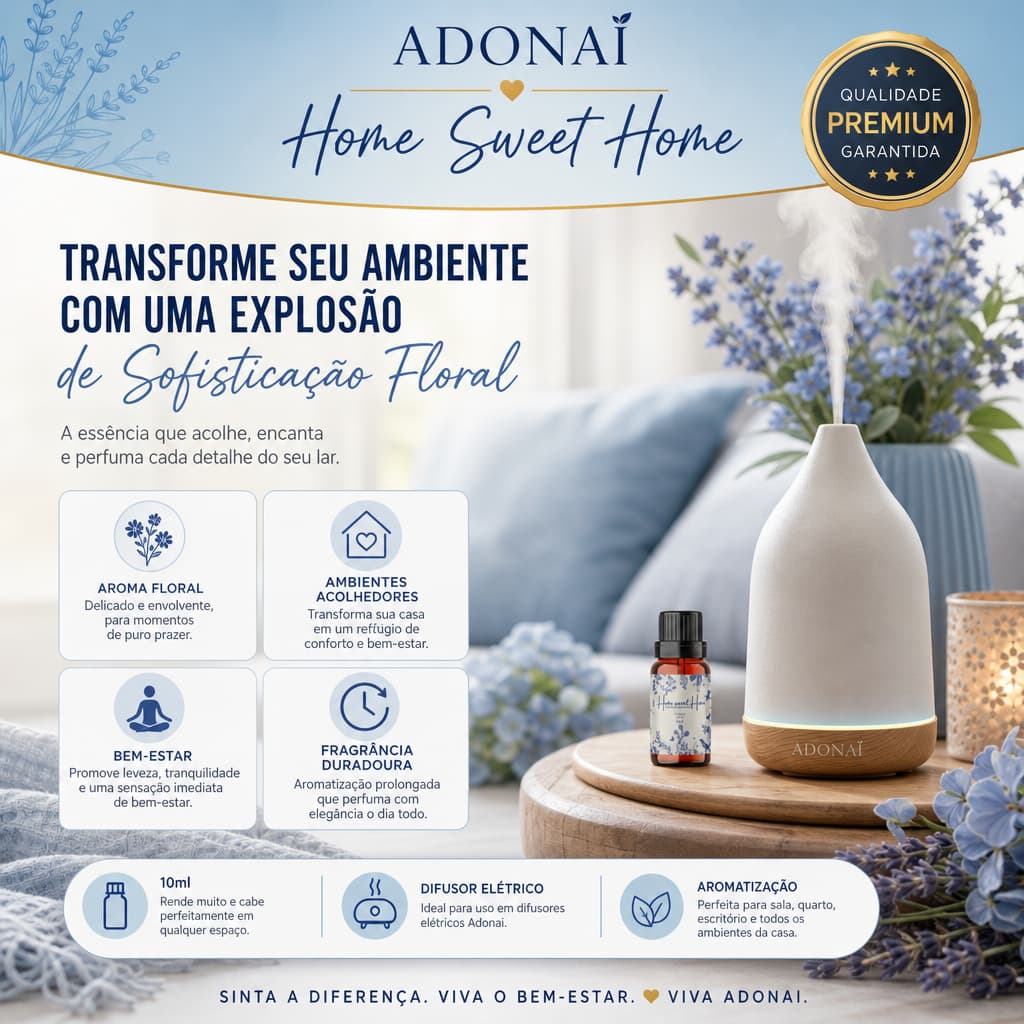 Essência Aromática Home Sweet Home 10ML Aroma Floral Difusor Elétrico Umidificador Aromatização Casa