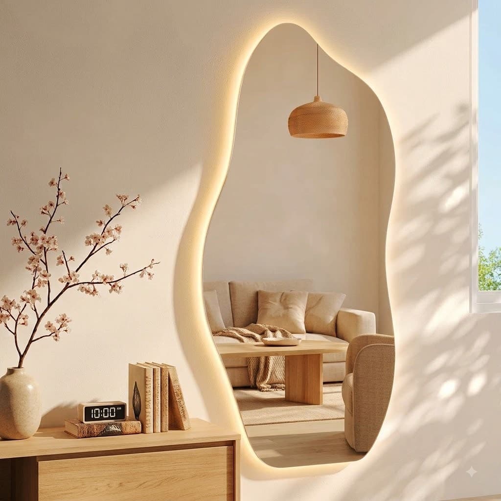 Espelho Orgânico 120X50CM e 95x40CM Lapidado Moderno  C/ LED FONTE (FORM LED FONTE)