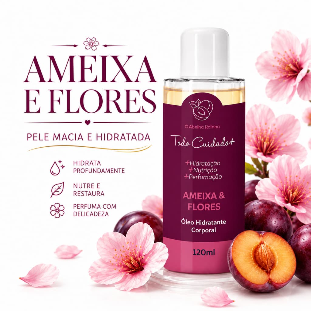 Óleo Hidratante Desodorante Corporal Ameixa & Flores Abelha Rainha Todo Cuidado+ 120ml