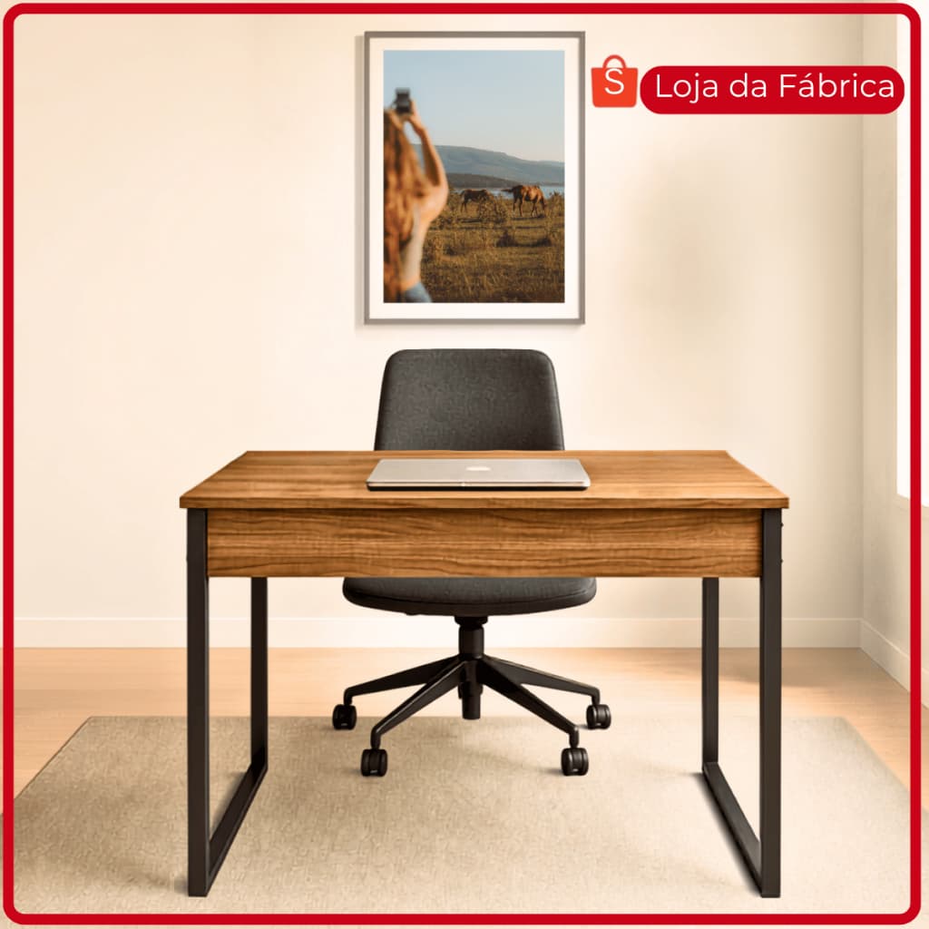 Mesa Escrivaninha Office Industrial - Metalon Preto - Mesa para Escritório - Escrivaninha para Quarto