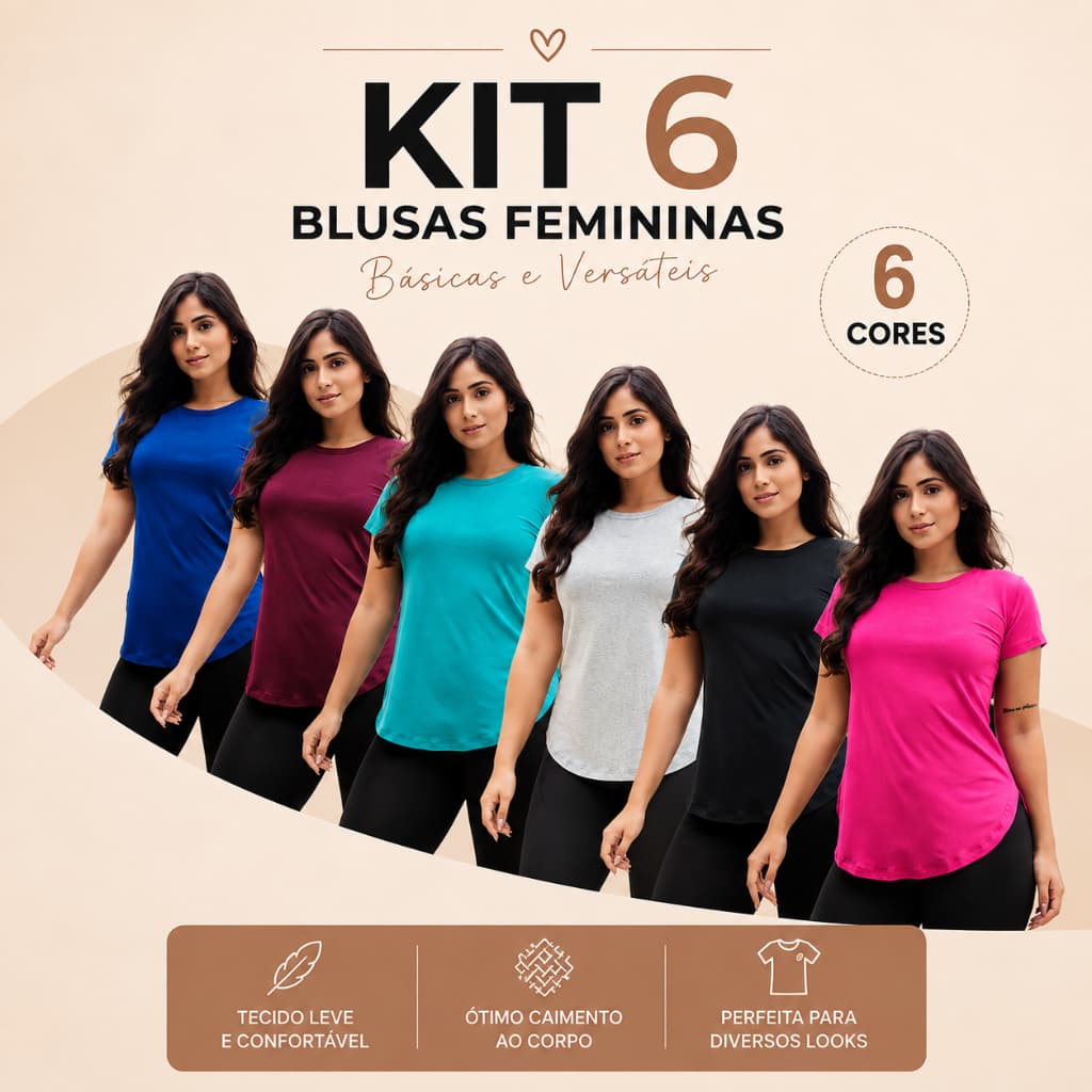 Kit 6 Blusas Tapa Bumbum Camisetas Camisa Feminino