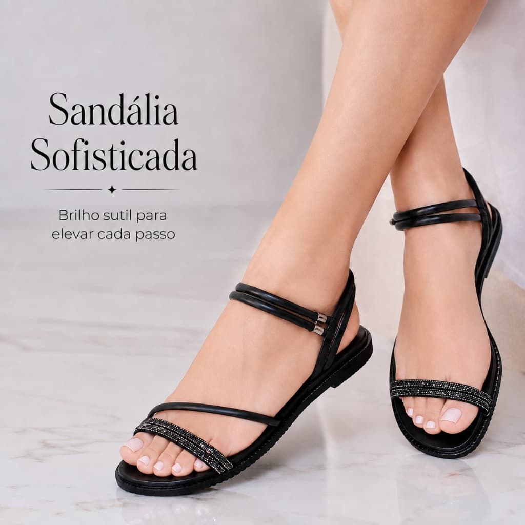 Rasteirinha Papete Feminina com Brilho Estilizado Conforto Elegância Com Regulagem Premium Casual
