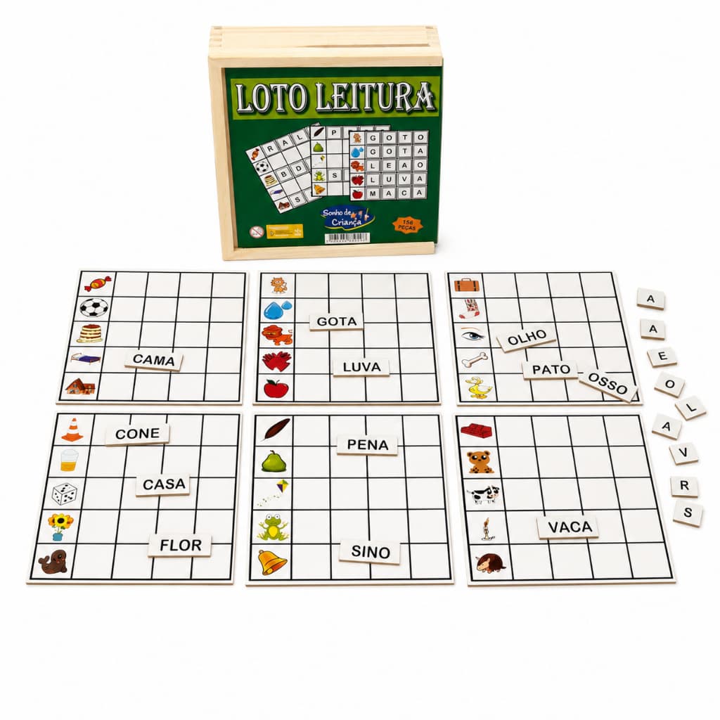 Loto Leitura Jogo Educativo Para Alfabetização Divertida 156 peças Sílabas, Letras Sonho De Criança