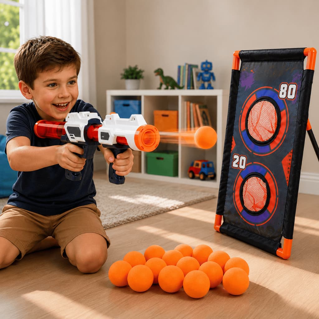 Jogo de Pontaria Infantil Lançador de Bolas de Espuma com Alvo 12 Bolinhas