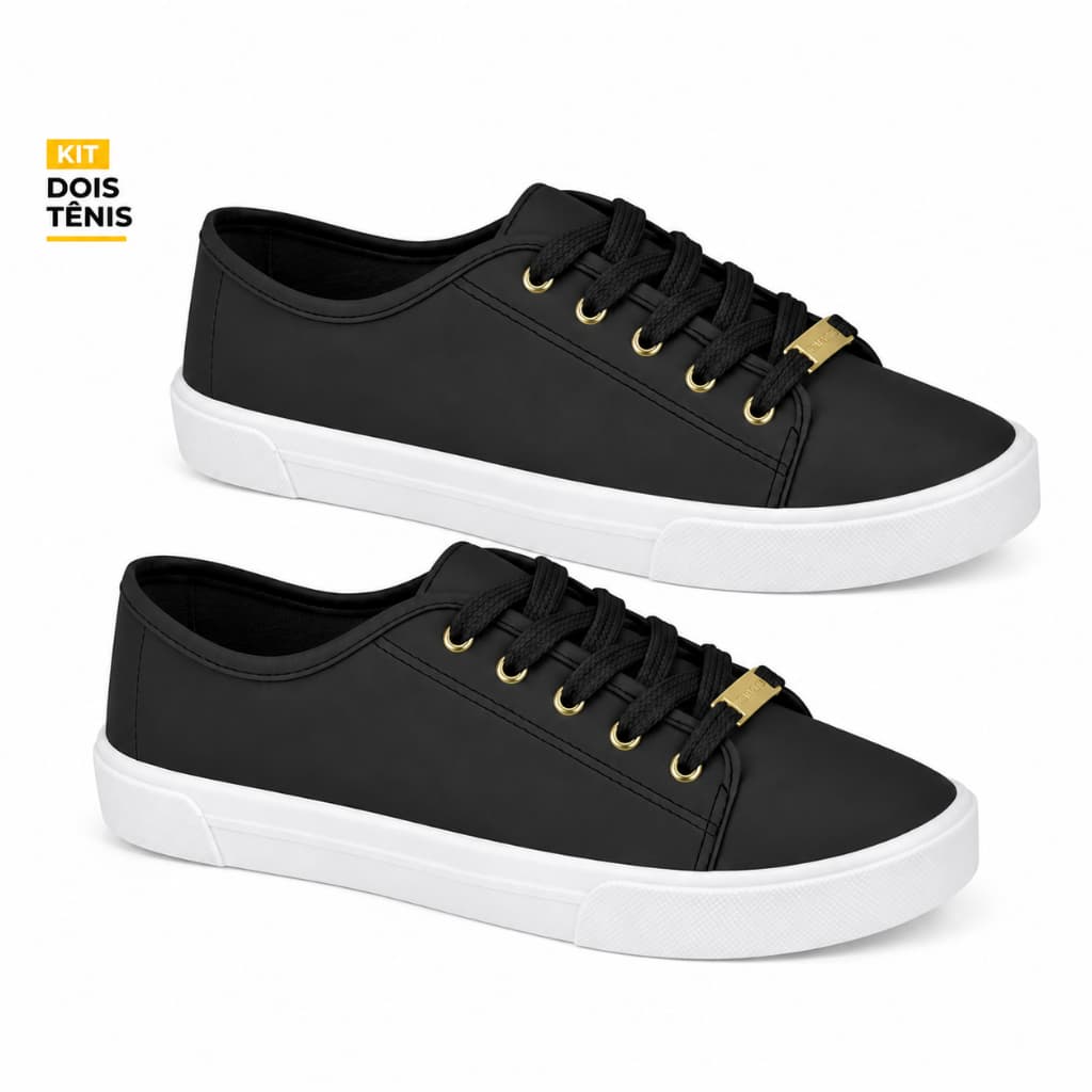 Kit 2 Pares Tênis Casual Moleca Feminino Preto Confortável Original Coringa  Fácil De Combinar