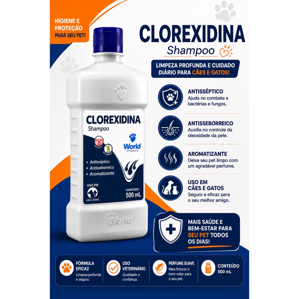 SHAMPOO WORLD CAES E GATOS 500ML clorexidina- USO VETERINARIO