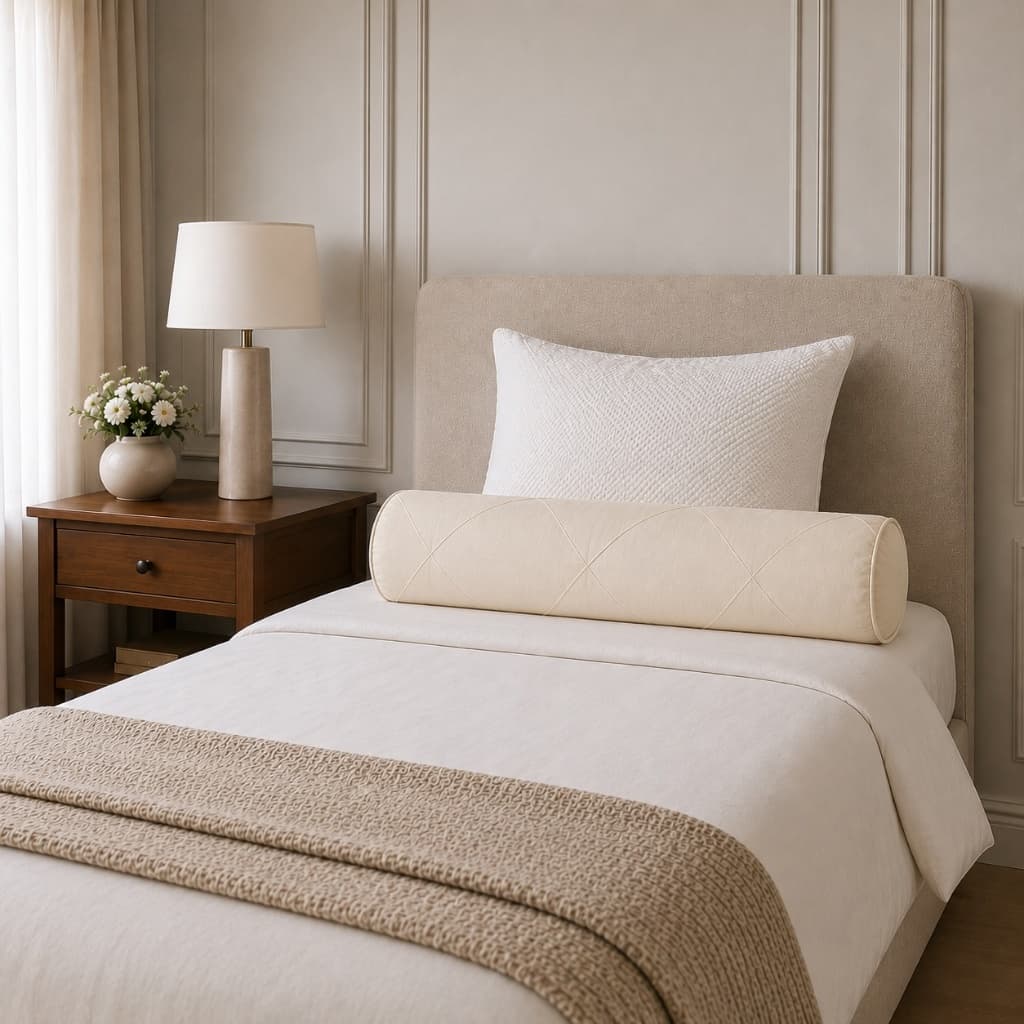 Rolo Decorativo Suede Veludo para Cabeceira de Cama Solteiro