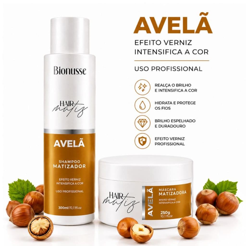 Shampoo Tonalizante Avelã Intenso + Máscara Matizadora Cabelo - Sem Amônia Resultado 100% Natural