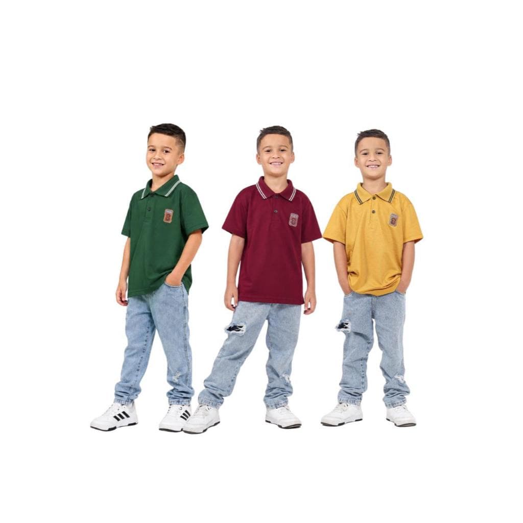 Kit 3 Camisas Gola Polo Infantil Pique Manga Curta Menino Confortável