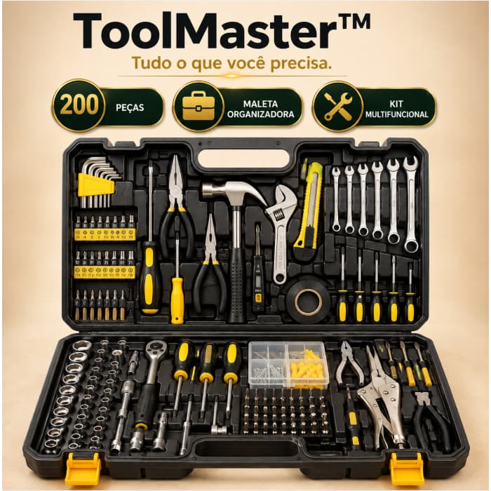 Kit Ferramentas 200 Peças com Maleta Profissional Multifuncional ToolMaster™