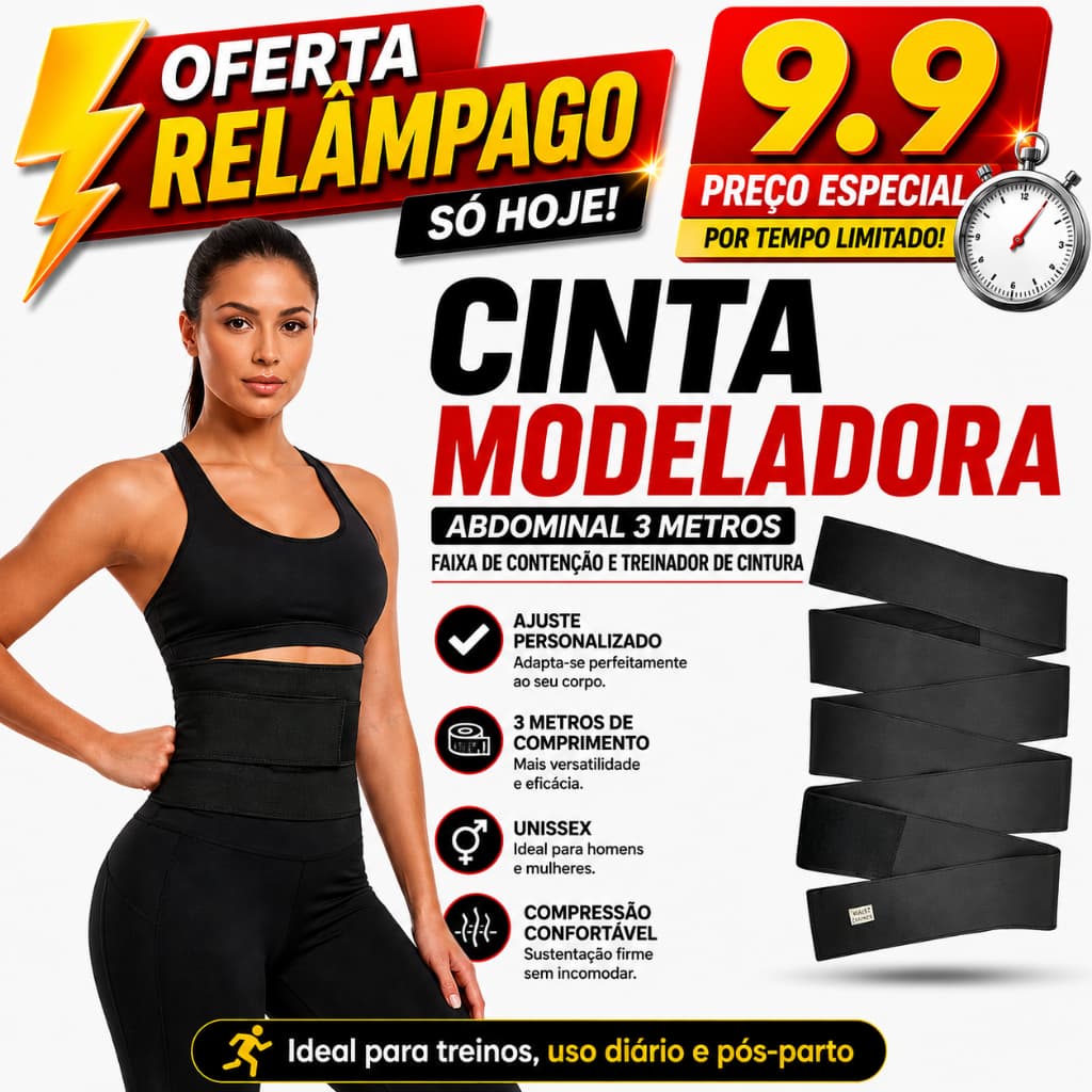 Cinta Modeladora Abdominal Faixa Compressão 3 Metros Cintura Pós Parto Academia Fitness Ajustável Unissex
