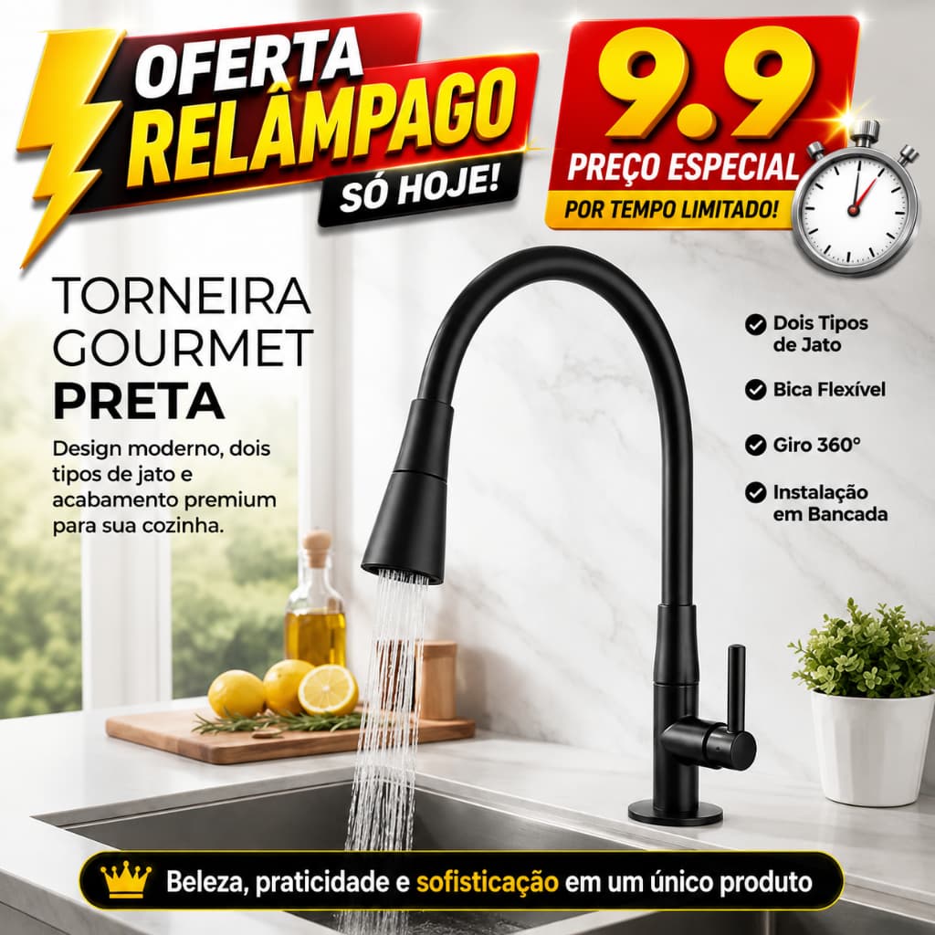 Torneira Gourmet Cozinha Preto Fosco Flexível 2 Jatos Misturador Bancada Bica Móvel Monocomando Luxo Premium