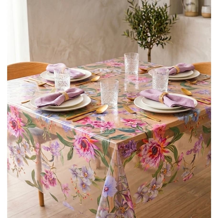 Toalha de mesa Plastico Forro de Mesa Cristal Estampado Transparente Impermeavel Para 2,4,6,8 Lugares