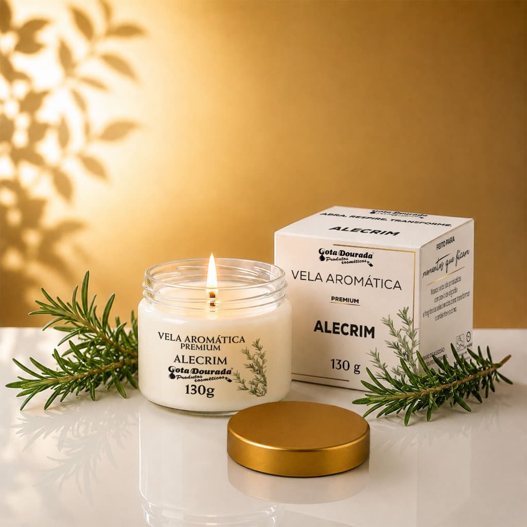 Vela Aromática Premium 130g - Ambiente Fresco e revigorante - Alecrim