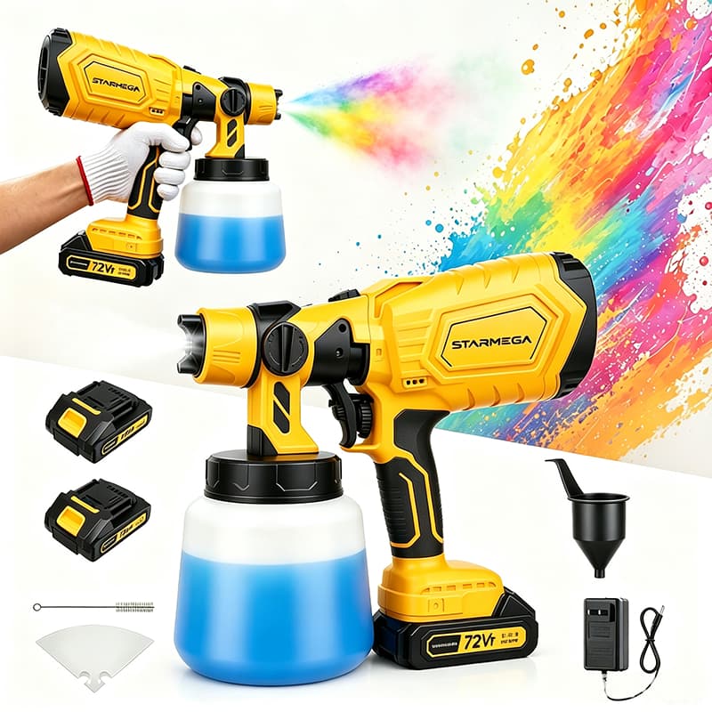 STARMEGA 1000ML Electric paint gun 72V, latex paint artifact, household sprayer, high atomization, spray pot
