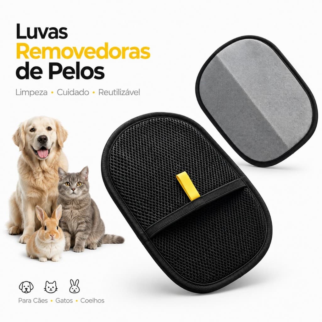 Luvas Removedoras de Pelos para Pets Reutilizáveis Cães Gatos Sofá Roupas Carro