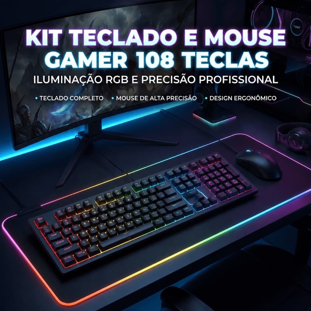 Kit Teclado e Mouse Com Fio Alta Sensibilidade Ergonomico Para Jogos Escritório Notebook Computador Desktop Resistente A