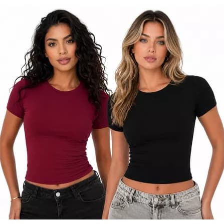 Kit 3 Baby Tee Feminina Slim Fit Baby Look Blusa Suplex Manga Curta Compressão Academia
