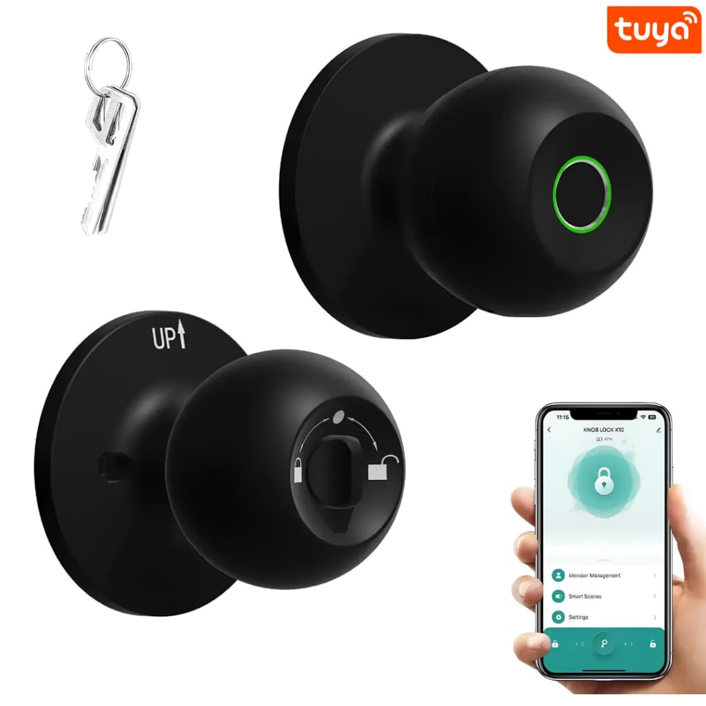 Fechadura Inteligente 3em1 Biométrica Impressão Digital Tuya App Chave Mecânica Para Apartamento-Knup