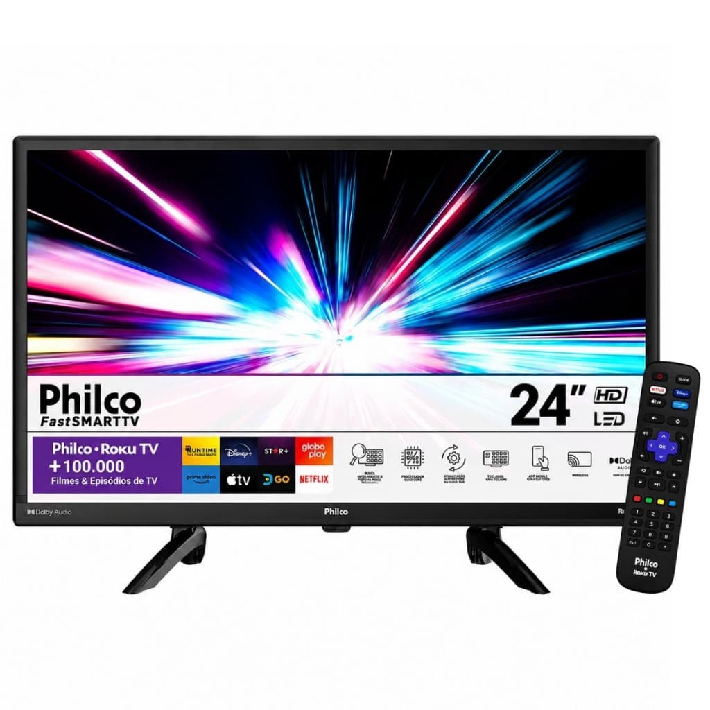Smart TV Philco 24" Roku TV Entrada Bateria 12V para Caminhão Motorhome Trailer