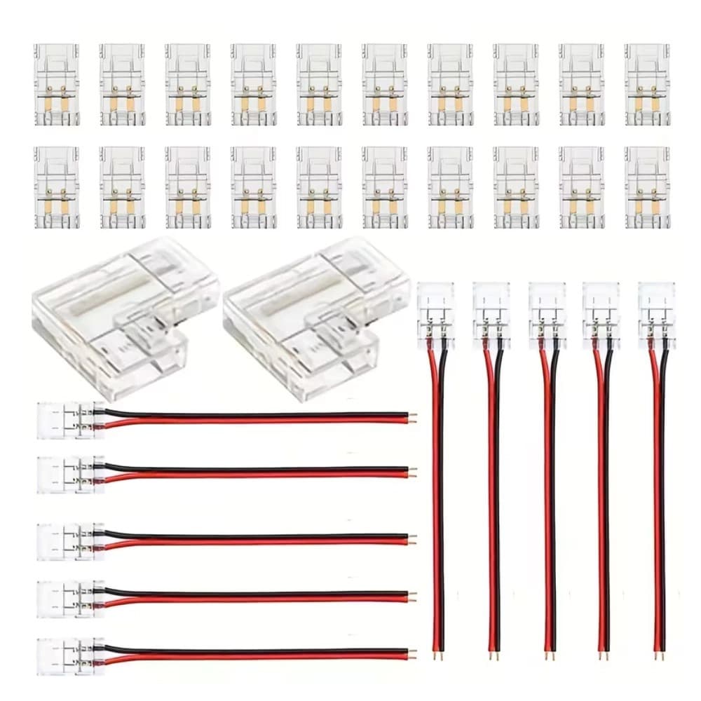 Conector Fita LED 8mm 10mm Emenda Reta L Kit 10 ou 20 Peças Fácil Instalação