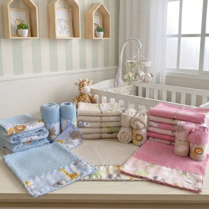 Kit Com 10 Toalhinhas De Boca Tecido Felpudo Extra Macio Para Meninas e Meninos Bebê