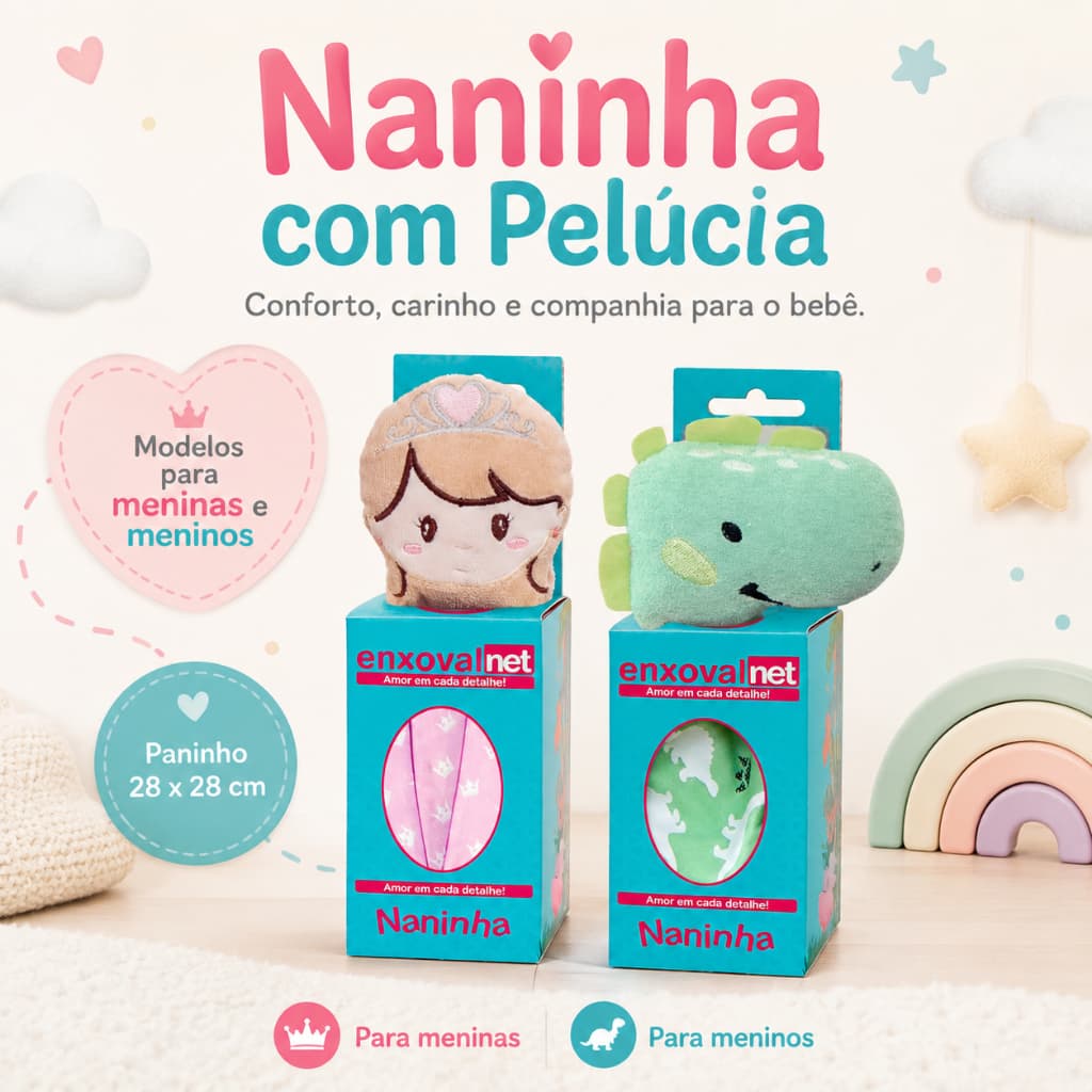 Naninha para Bebês Meninos ou Meninas com Prendedor de Chupeta Paninho de Bichinho