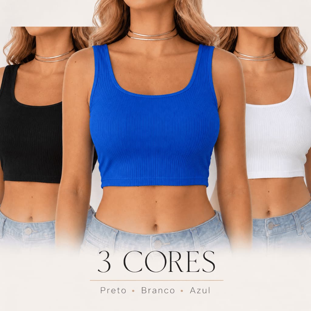 Kit 2 3 Cropped Regata Feminina Blusa Alça fina Poliester Casual com Bojo Removível Blusinha Tamanho 36 ao 40