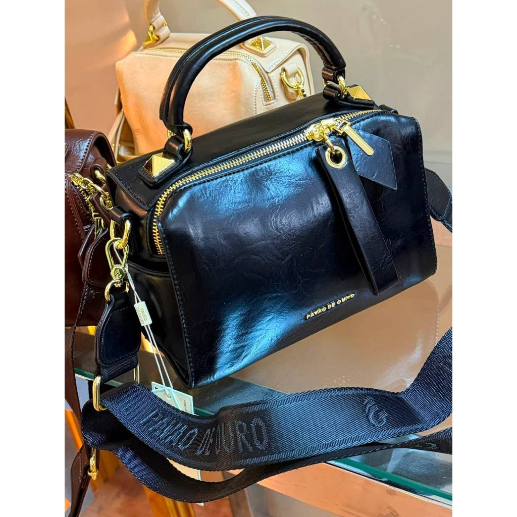 Bolsa Feminina Pavão de Ouro Baú Média Alça de Ombro e Transversal