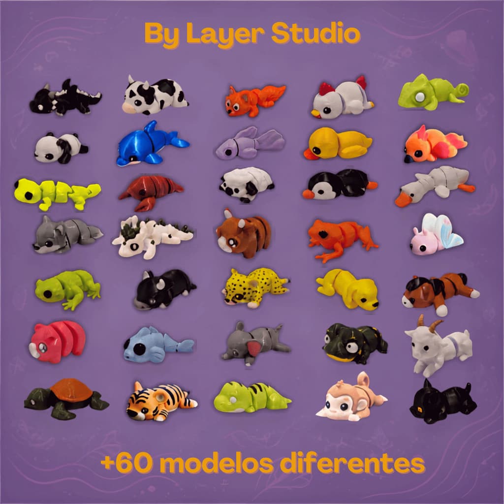 Kit Bichinhos Animais Articulados Impressão 3D Brinquedo Miniatura Lembrancinha Festa Safari Fazenda Fundo do Mar