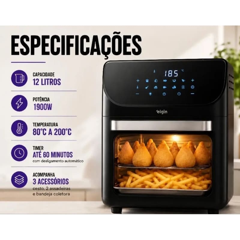 Fritadeira Air Fryer Family Oven Fry Elgin 12l 1900w 4 em 1 Painel Digital 127v