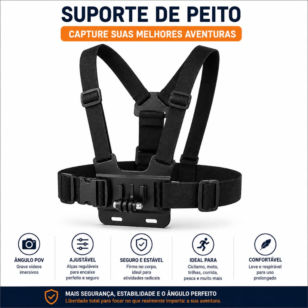 Suporte Peitoral para Celular e GoPro Ajustável Câmera de Peito para Moto Bike e Esportes