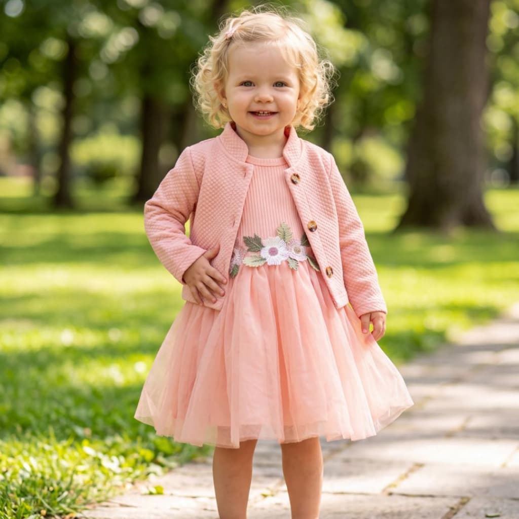 Vestido Rosa Infantil Menina com casaco Verão Feminino look casual feminina criança tamanho 1 roupa  blogueirinha chique