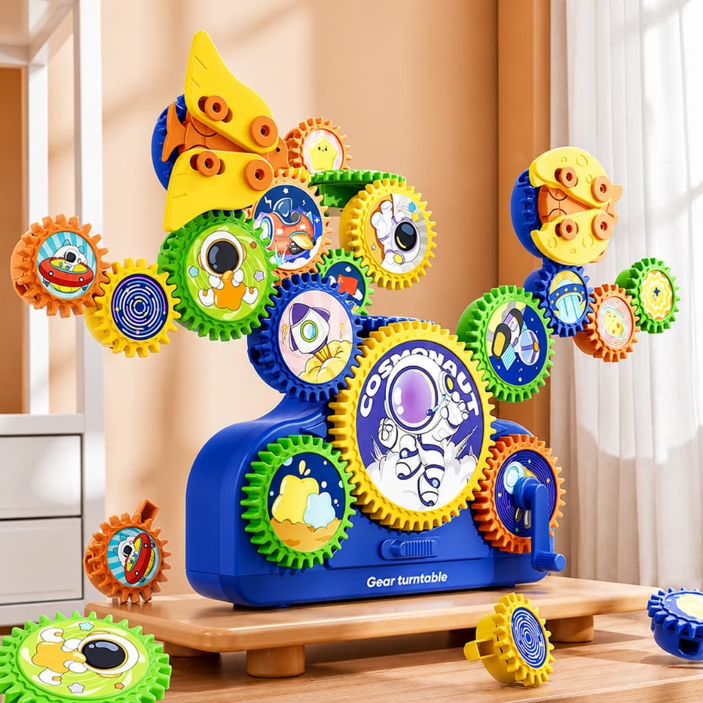 Brinquedo Educativo de Engrenagens 3D Elétrico Blocos de Montar Giratório Quebra-Cabeça Infantil