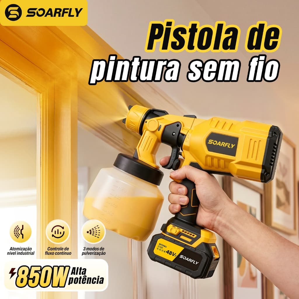 Pistola de Pintura Pulverizador de Tinta 2 Baterias 48v Spray Portátil Elétrico