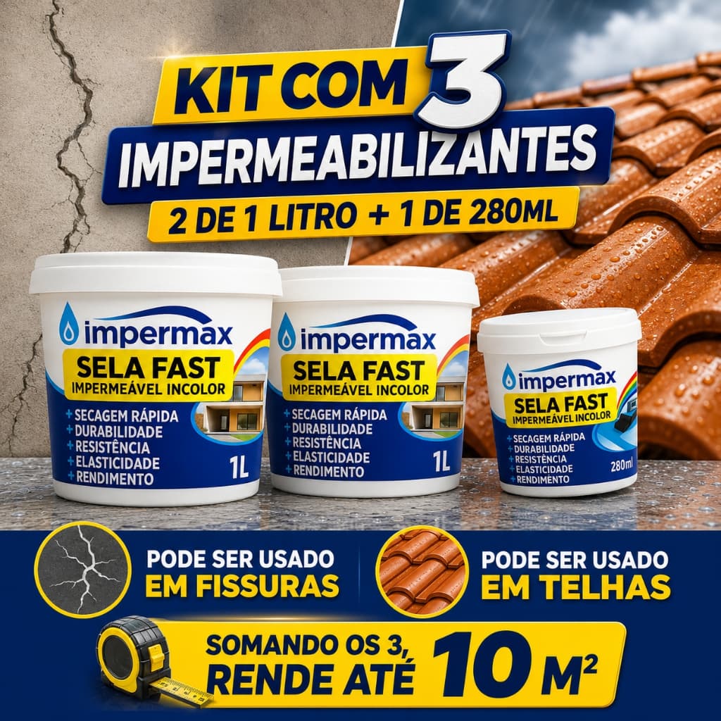 Kit 3 Impermeabilizantes Invisíveis Transparentes Selante Contra Umidade e Infiltração fissuras