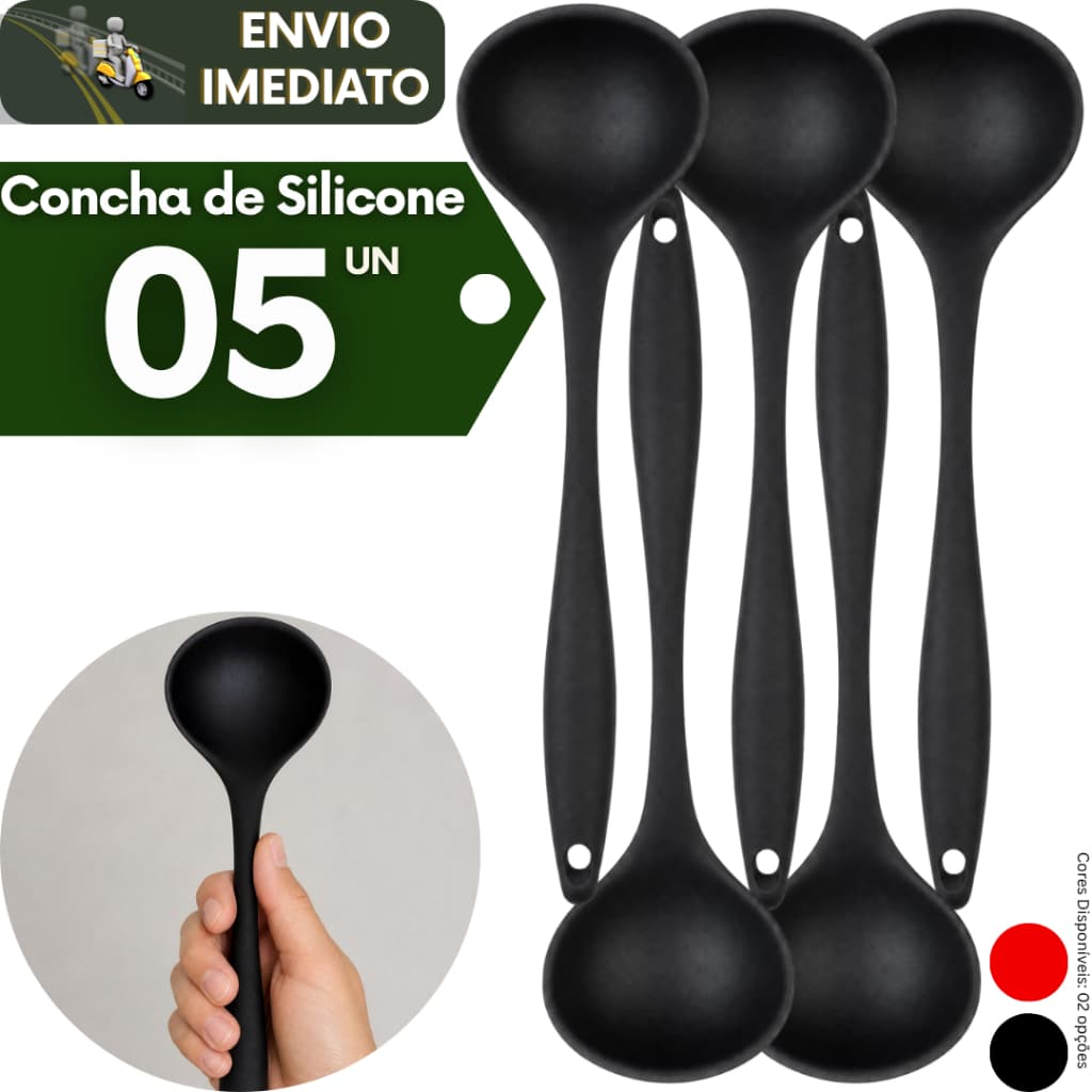 Kit 5 Concha de Silicone Grande para Feijão Sopa Caldo Resistente ao Calor Não Risca Panela Cozinha